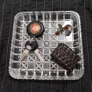 VTG Art Deco Indiana Glass Cut Glass #267 Square Block & Star 3-section Dish